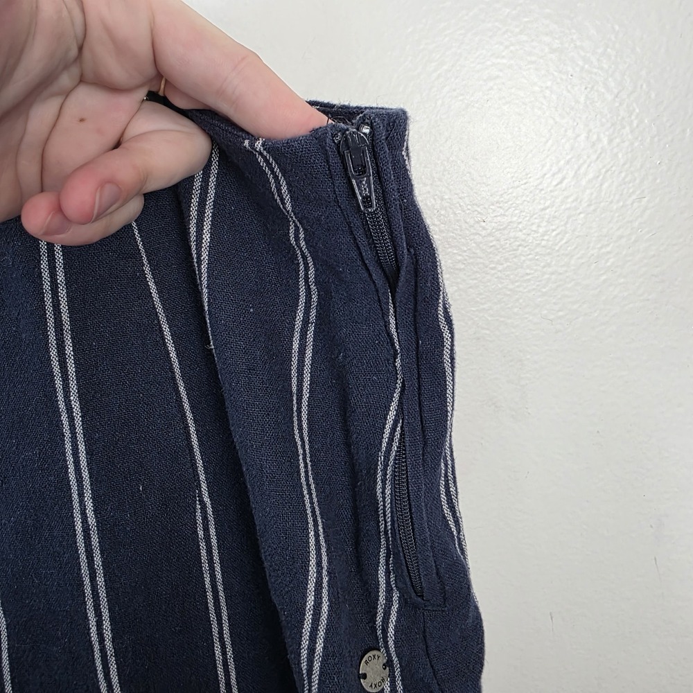 Roxy Blue White Striped Tell Me Ok High Waist Linen Wide Leg Cropped Pants XL - Picture 4 of 11